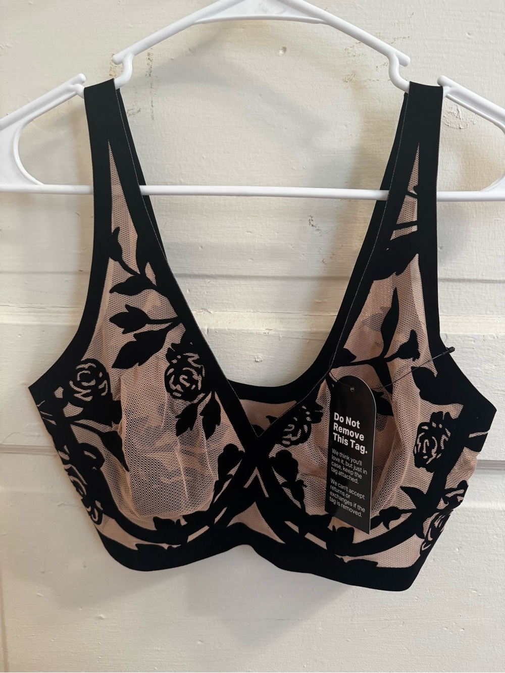 Sheer Floral Underwire Bralette in Black on Nude